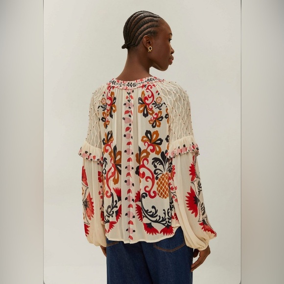 Farm Rio Cream Cashew Mandala Embroidered Blouse - Picture 3 of 7